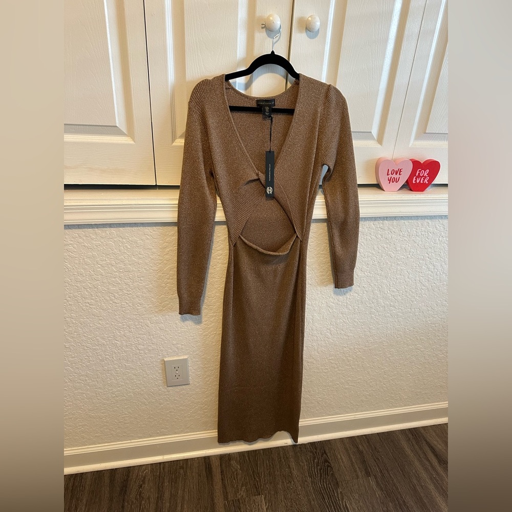 gold knit house of harlow sweater dress